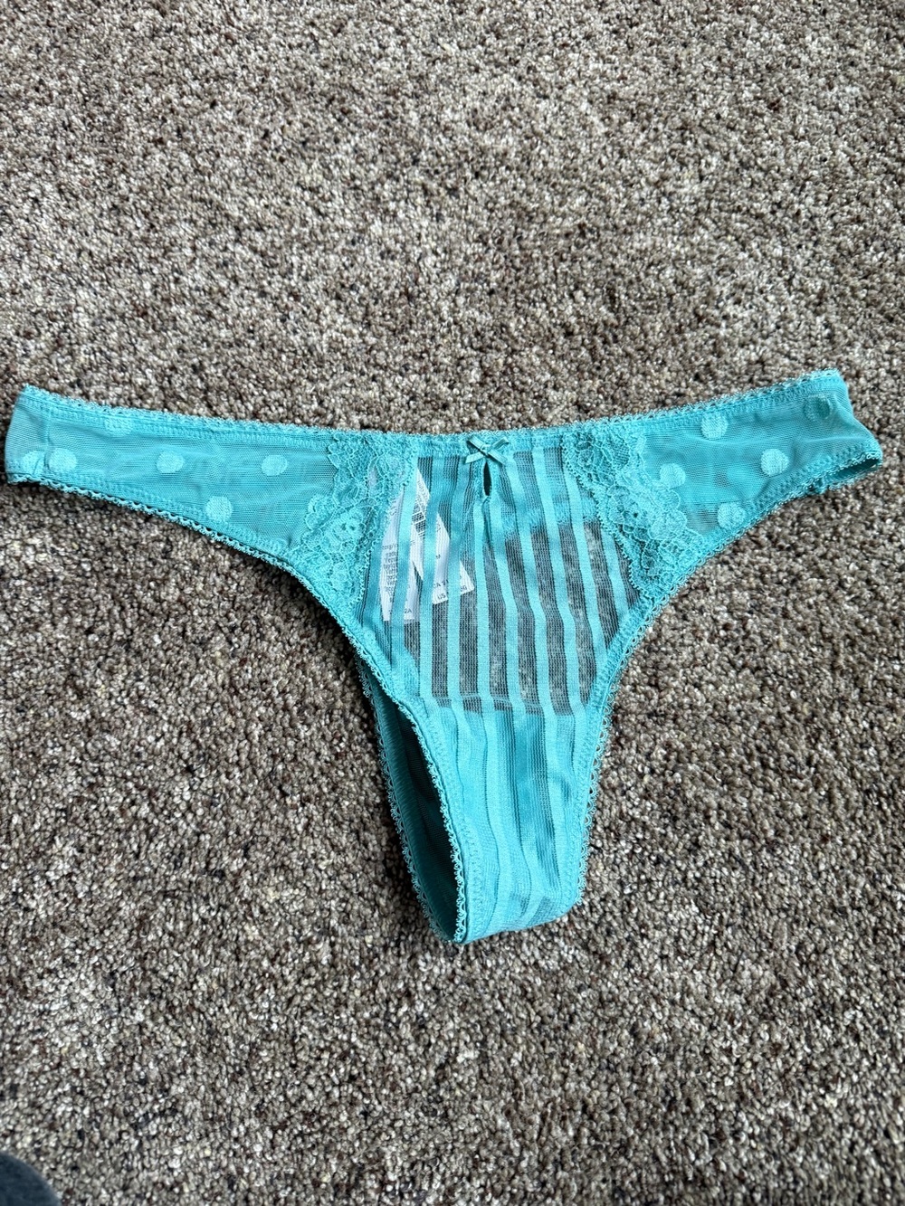 Victoria’s Secret Turquoise Sheer Heritage Stripe Dot Thong Panty M NWT